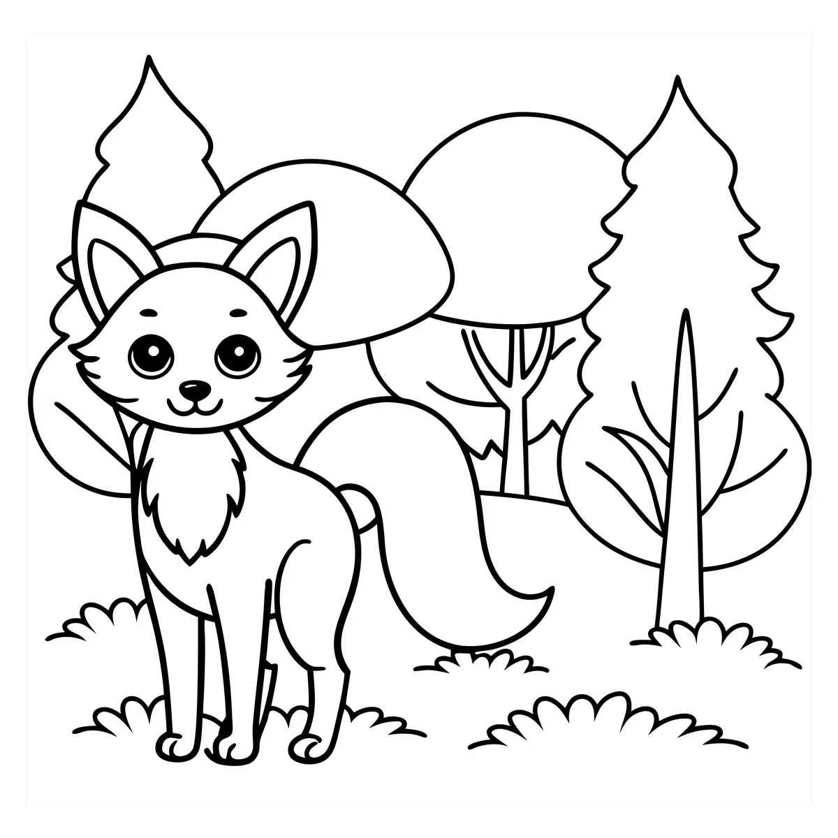 Coloriage renard cartoon dans la clairiere a imprimer