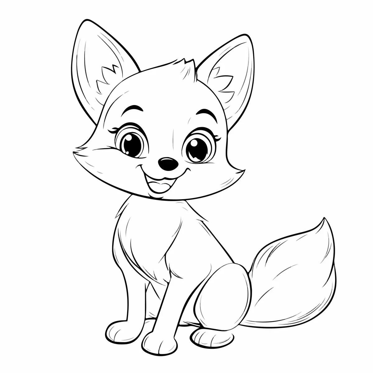 Coloriage renard kawaii mignon assis a imprimer