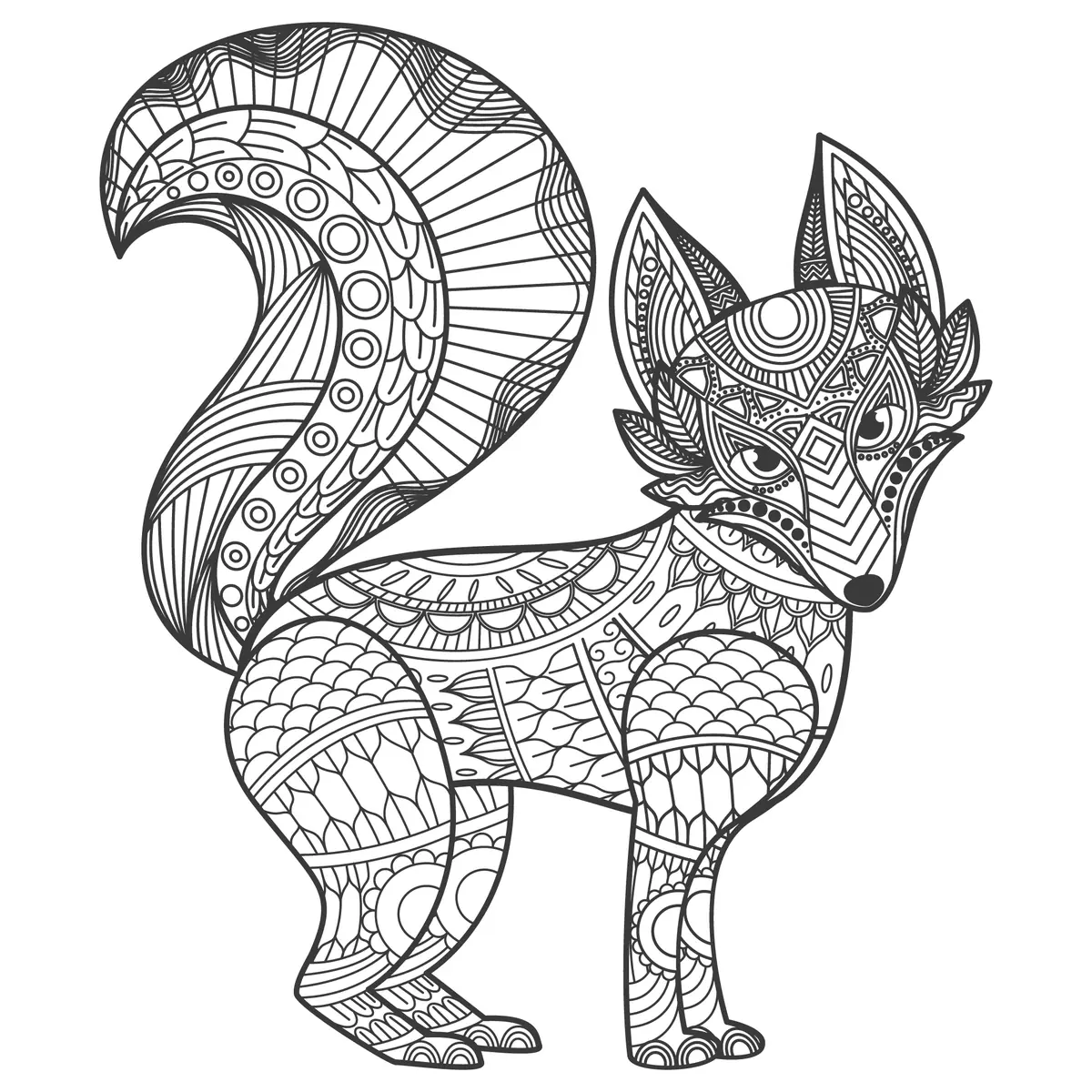 Coloriage renard mandala zentangle à motifs à imprimer
