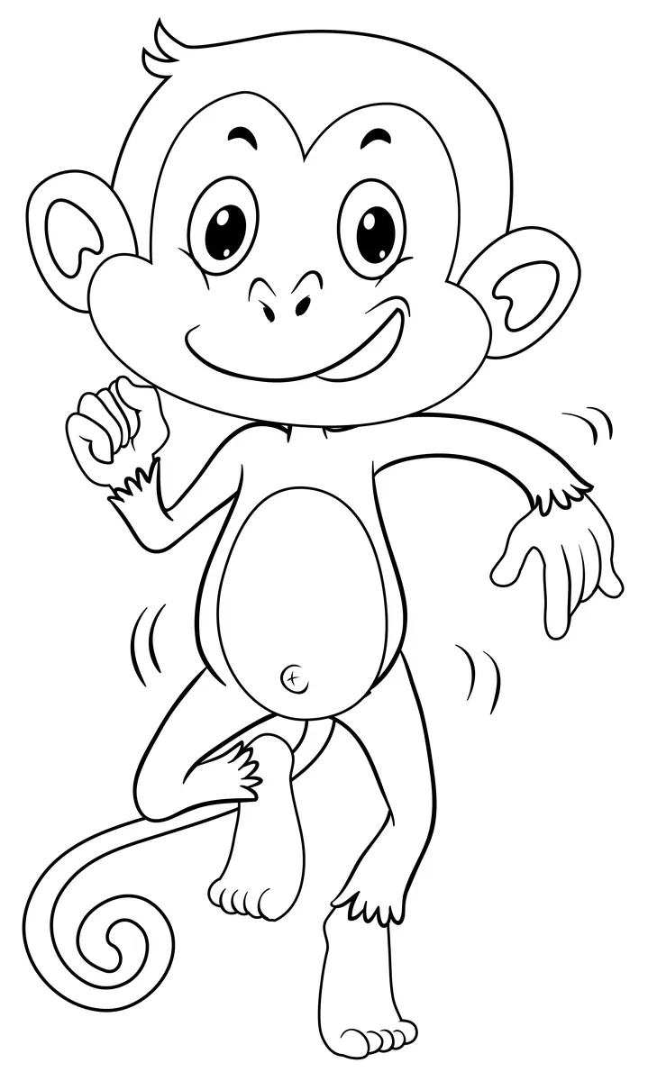 Coloriage singe cartoon debout en train de danser à imprimer