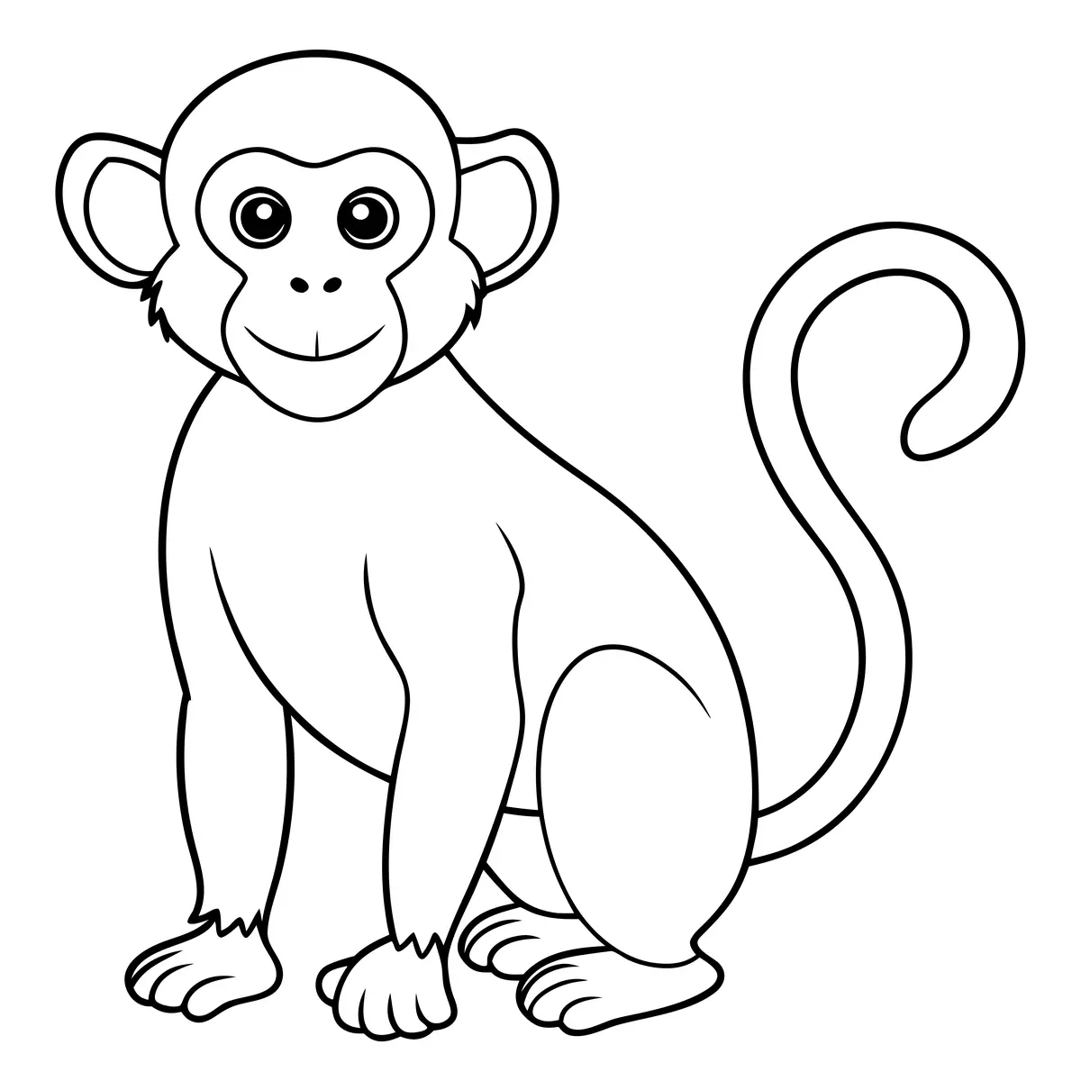 Coloriage singe cartoon debout avec longue queue enroulée à imprimer
