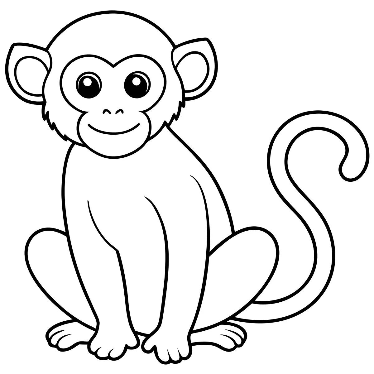 Coloriage singe cartoon souriant assis avec longue queue à imprimer