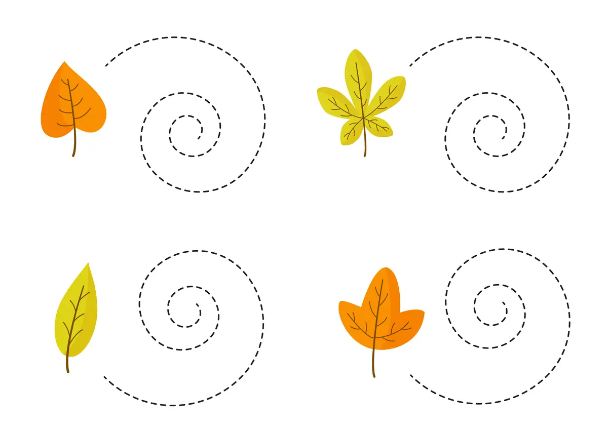 Spirales d'automne avec feuilles a tracer a imprimer