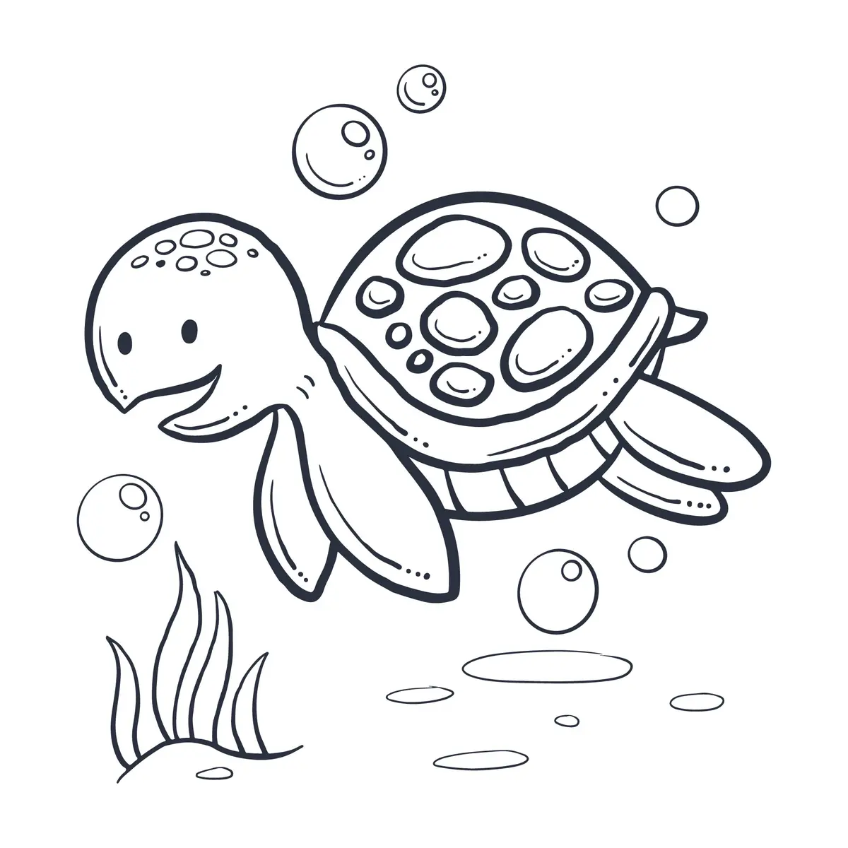 Coloriage tortue rigolote avec bulles a imprimer