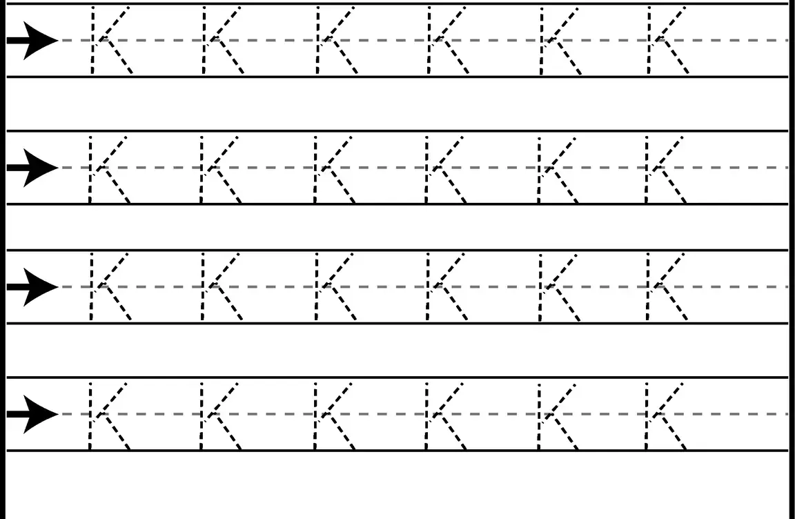 Fiche de traçage lettre K majuscule à imprimer
