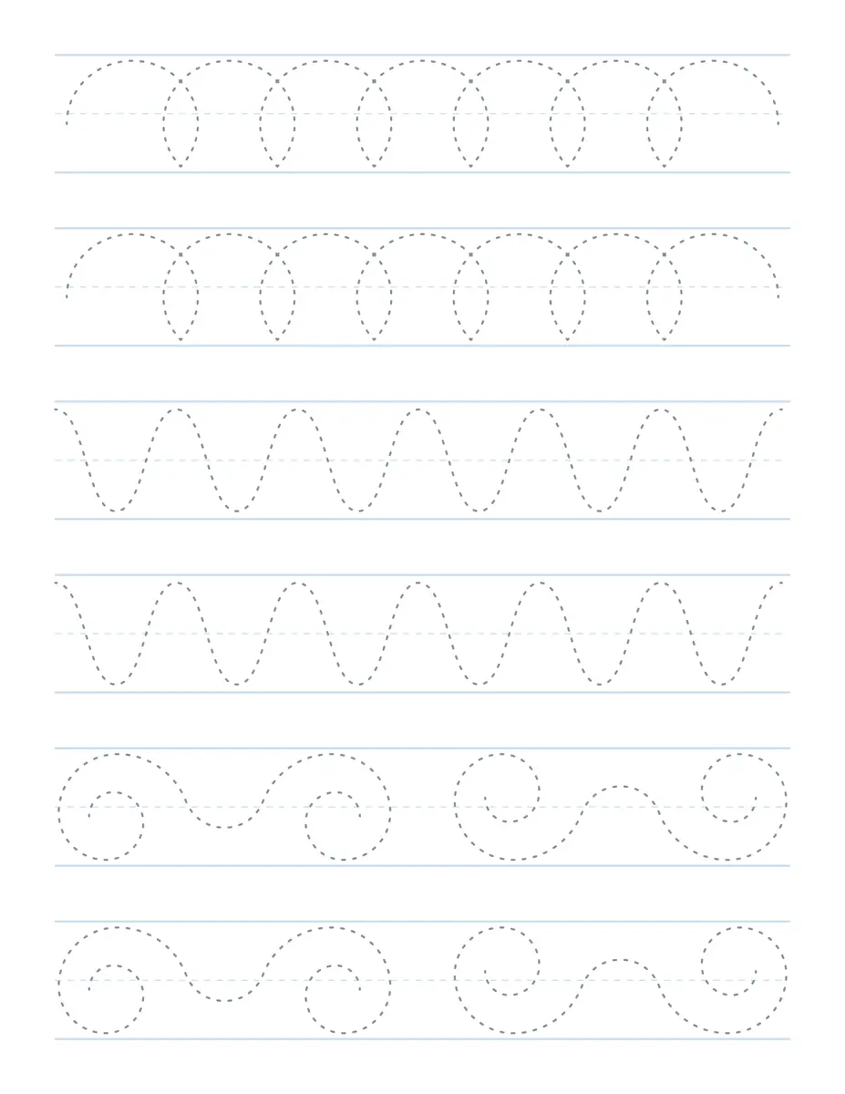 Graphisme vagues moyenne section lignes Seyès boucles et spirales à imprimer