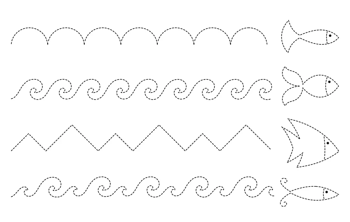 Graphisme vagues moyenne section avec poissons à imprimer