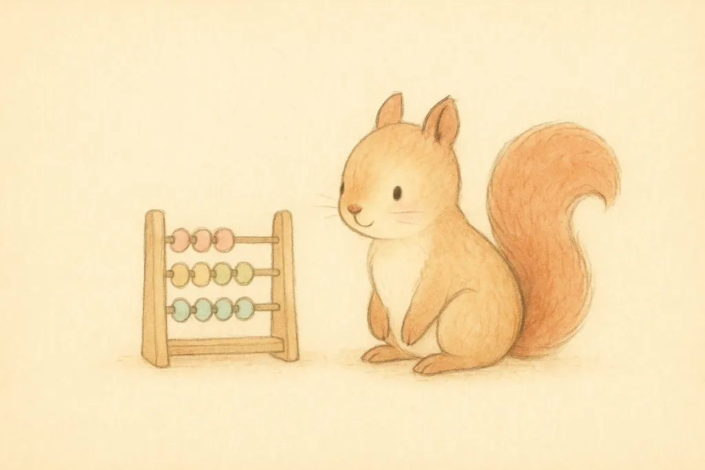 Petit ecureuil avec un boulier colore, illustration additions CP
