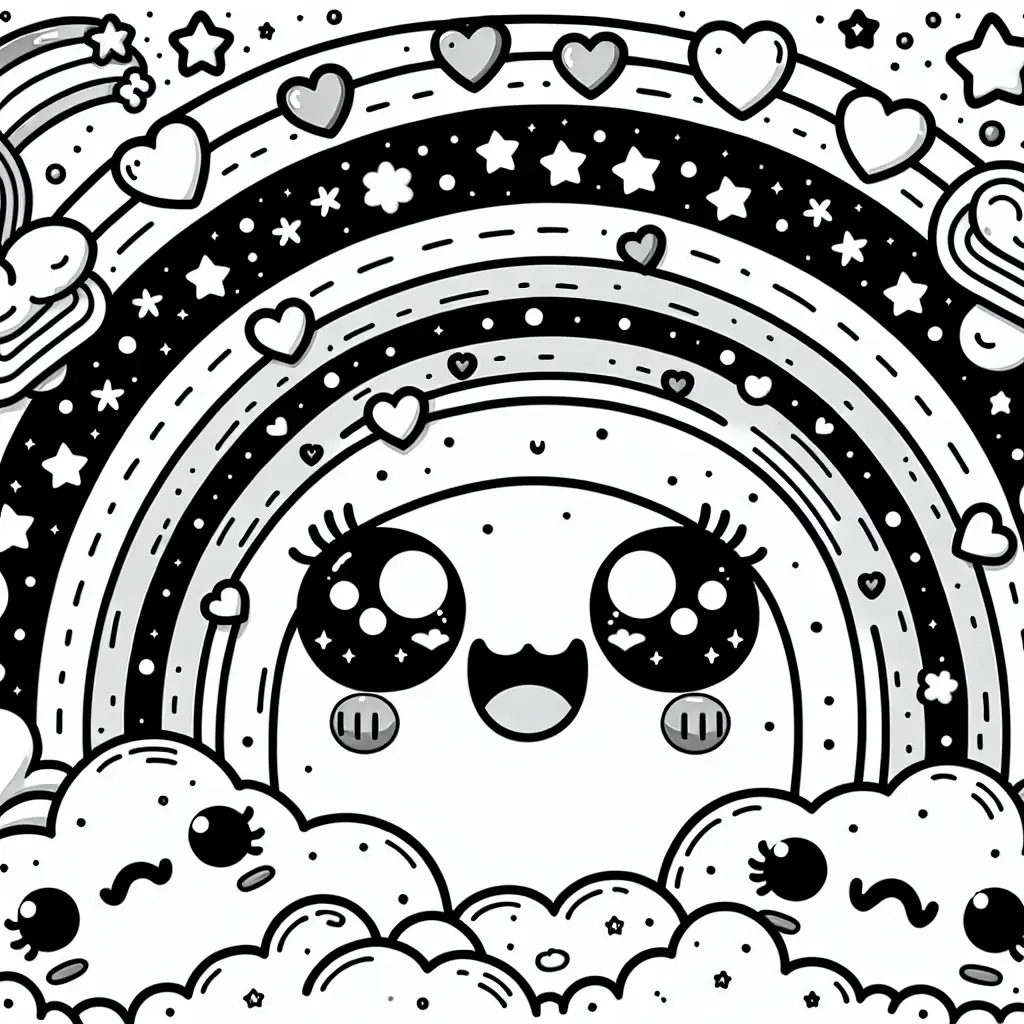 coloriage arc-en-ciel kawaii souriant a imprimer