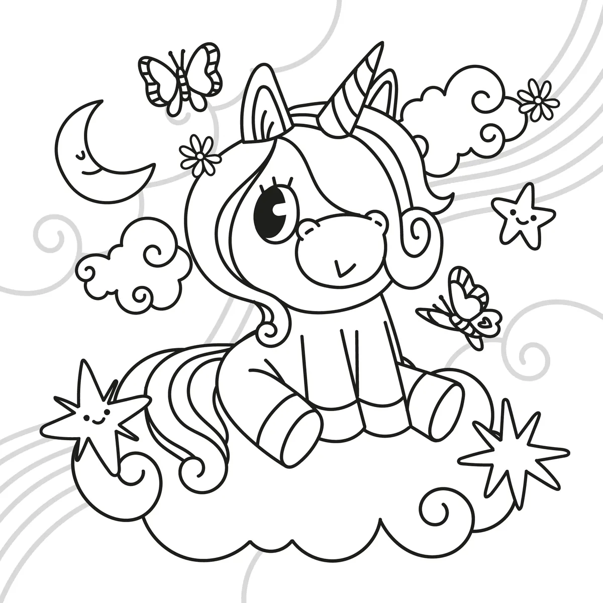 Coloriage de bébé licorne sur un nuage à imprimer (My Little Pony)