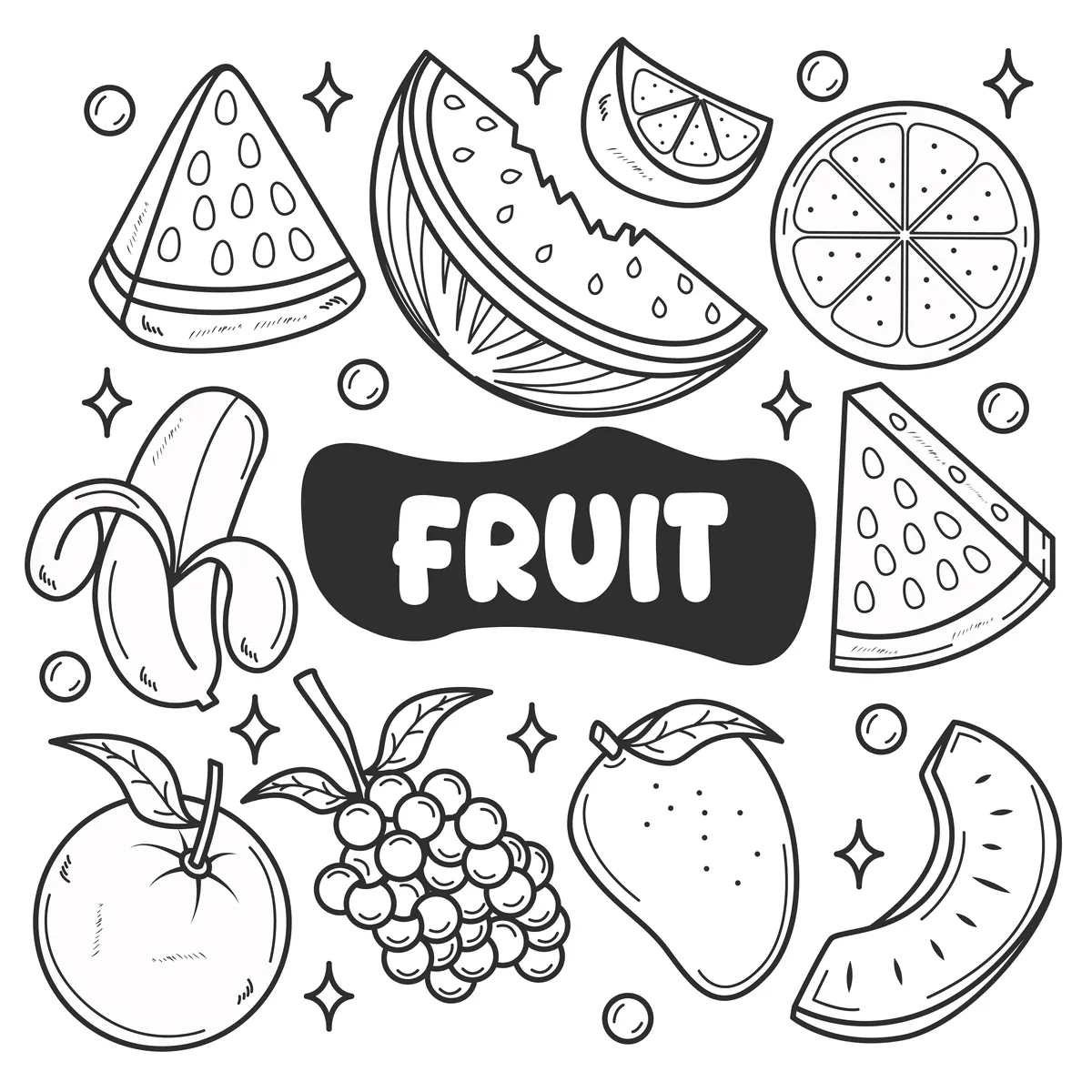 Coloriage doodle de fruits d'été à imprimer