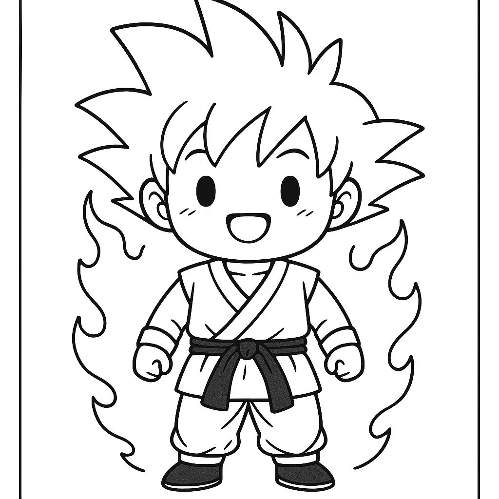 Coloriage Dragon Ball à imprimer : petit héros chibi avec son aura