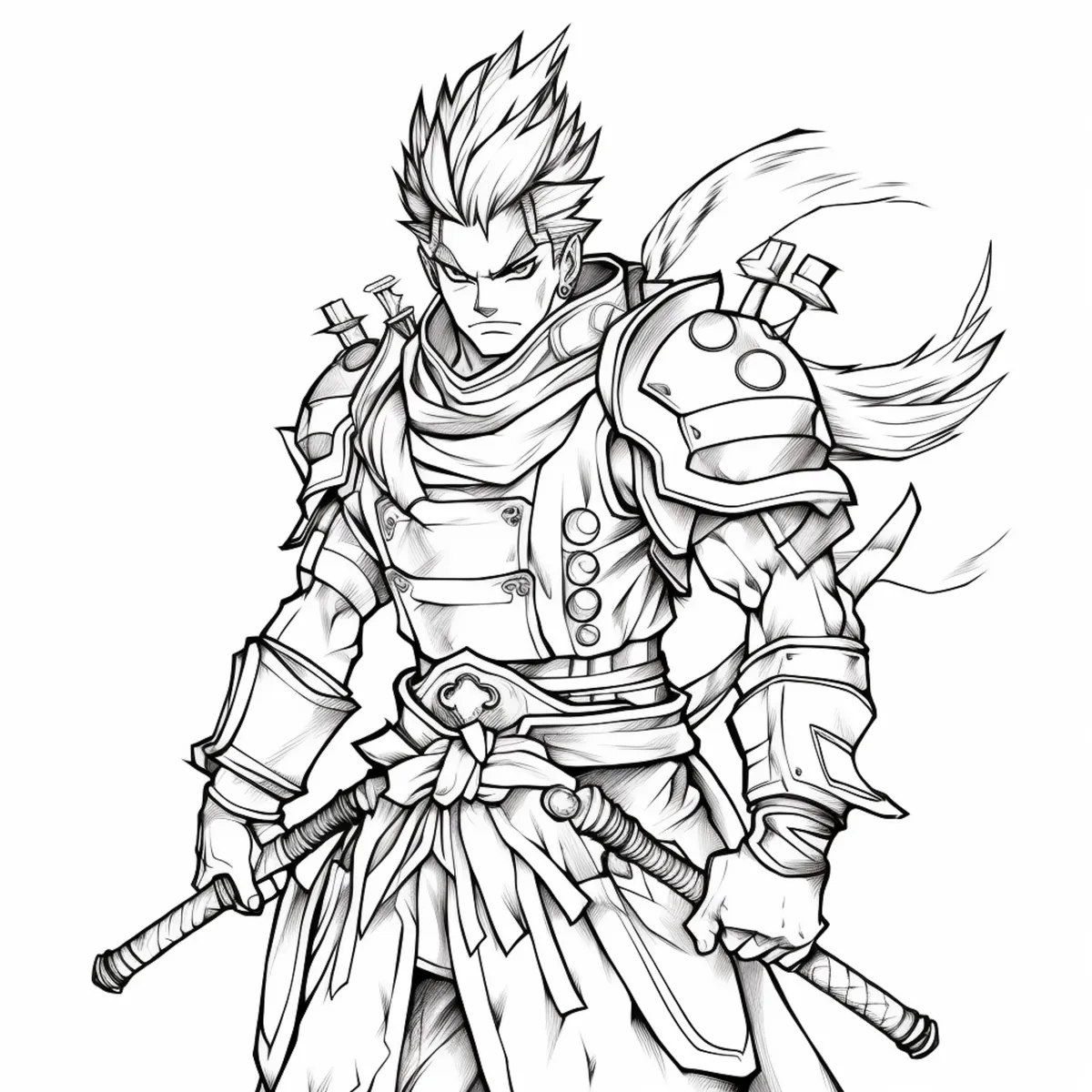 Coloriage Dragon Ball à imprimer : guerrier aux deux épées