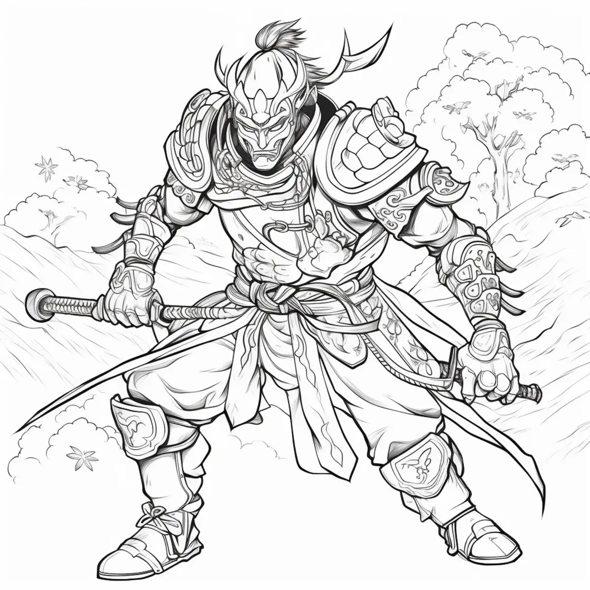 Coloriage Dragon Ball à imprimer : guerrier en armure de samouraï