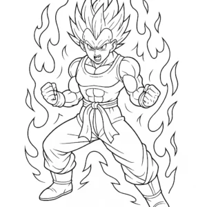 Coloriage Dragon Ball à imprimer : guerrier Super Saiyan en pleine puissance