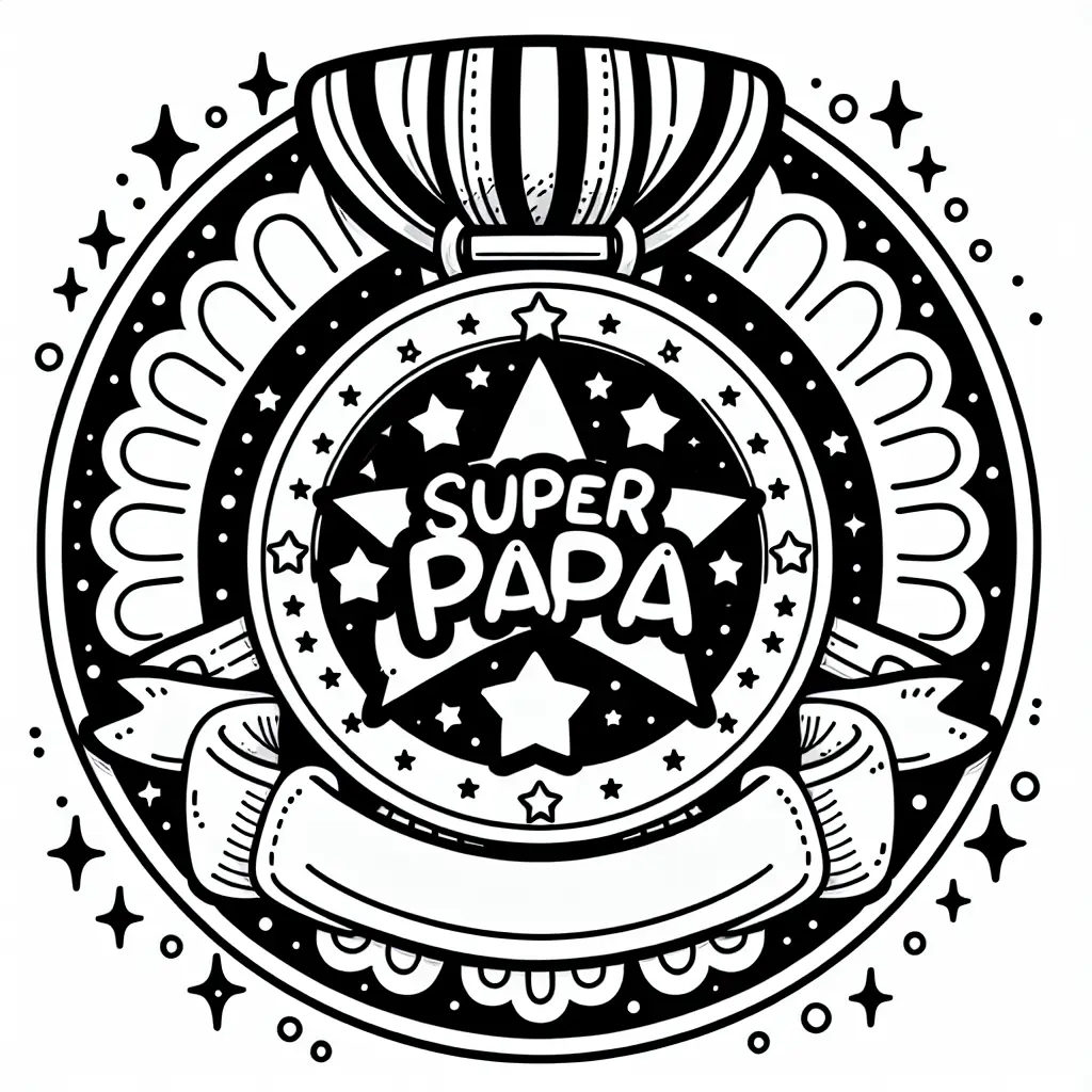 coloriage medaille SUPER PAPA a imprimer fete des peres