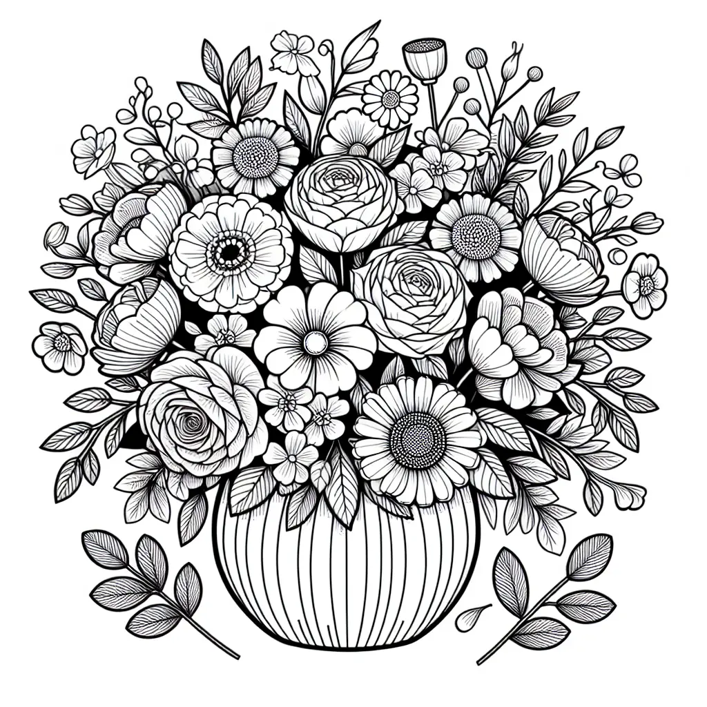 coloriage bouquet de fleurs variees a imprimer