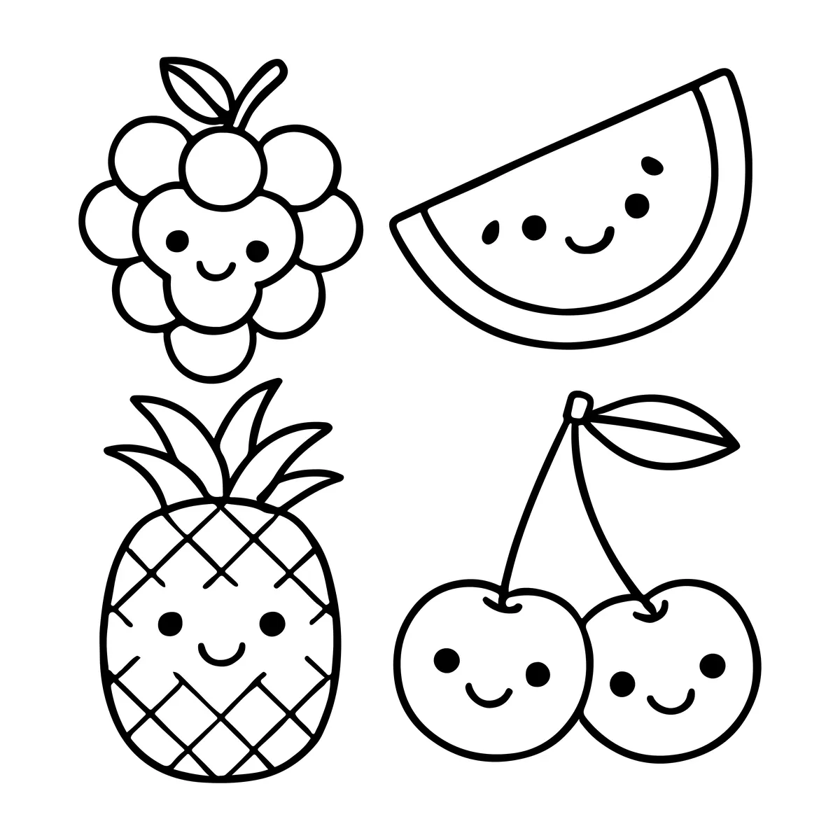 Coloriage de fruits kawaii tout sourire à imprimer
