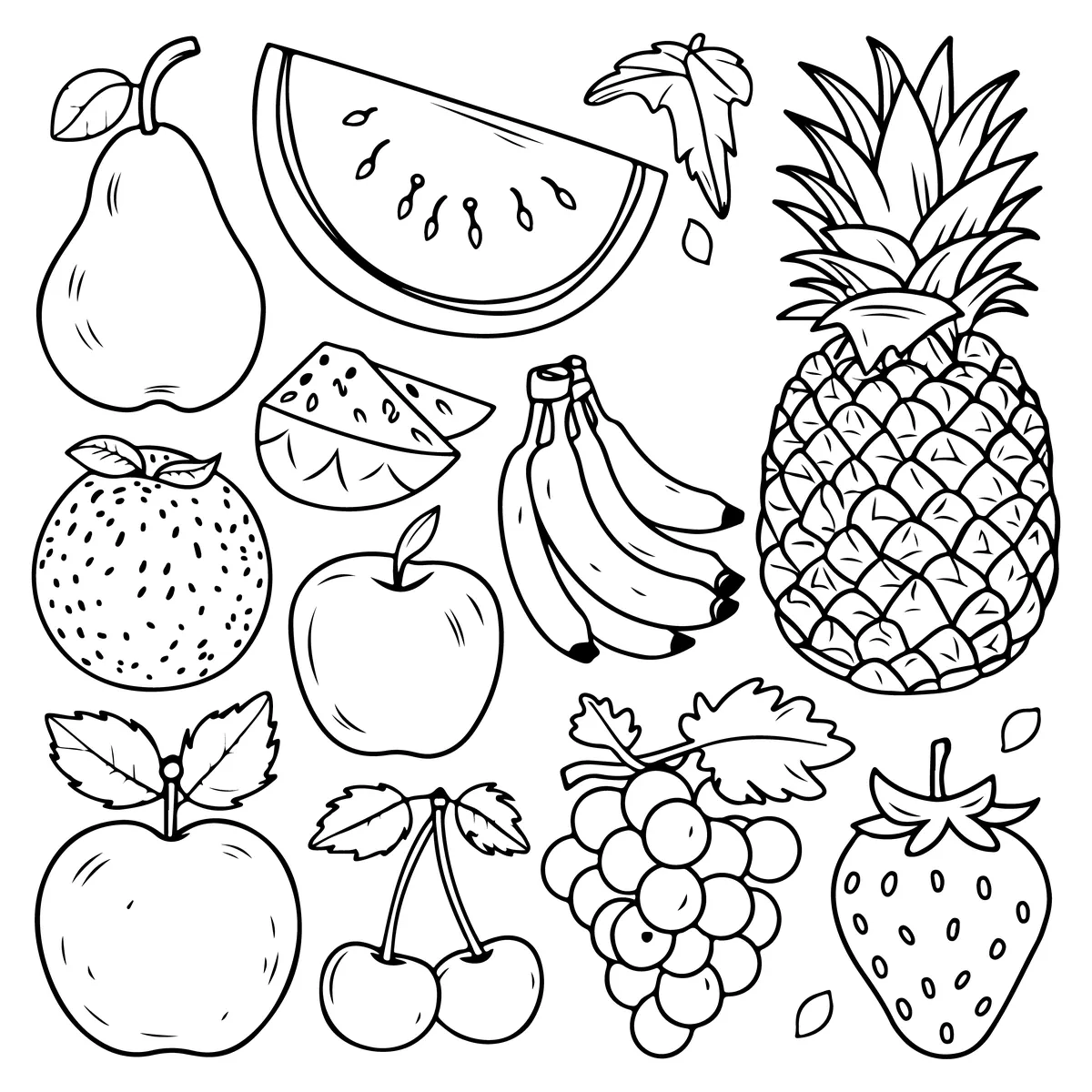 Grande planche de fruits variés à colorier et imprimer