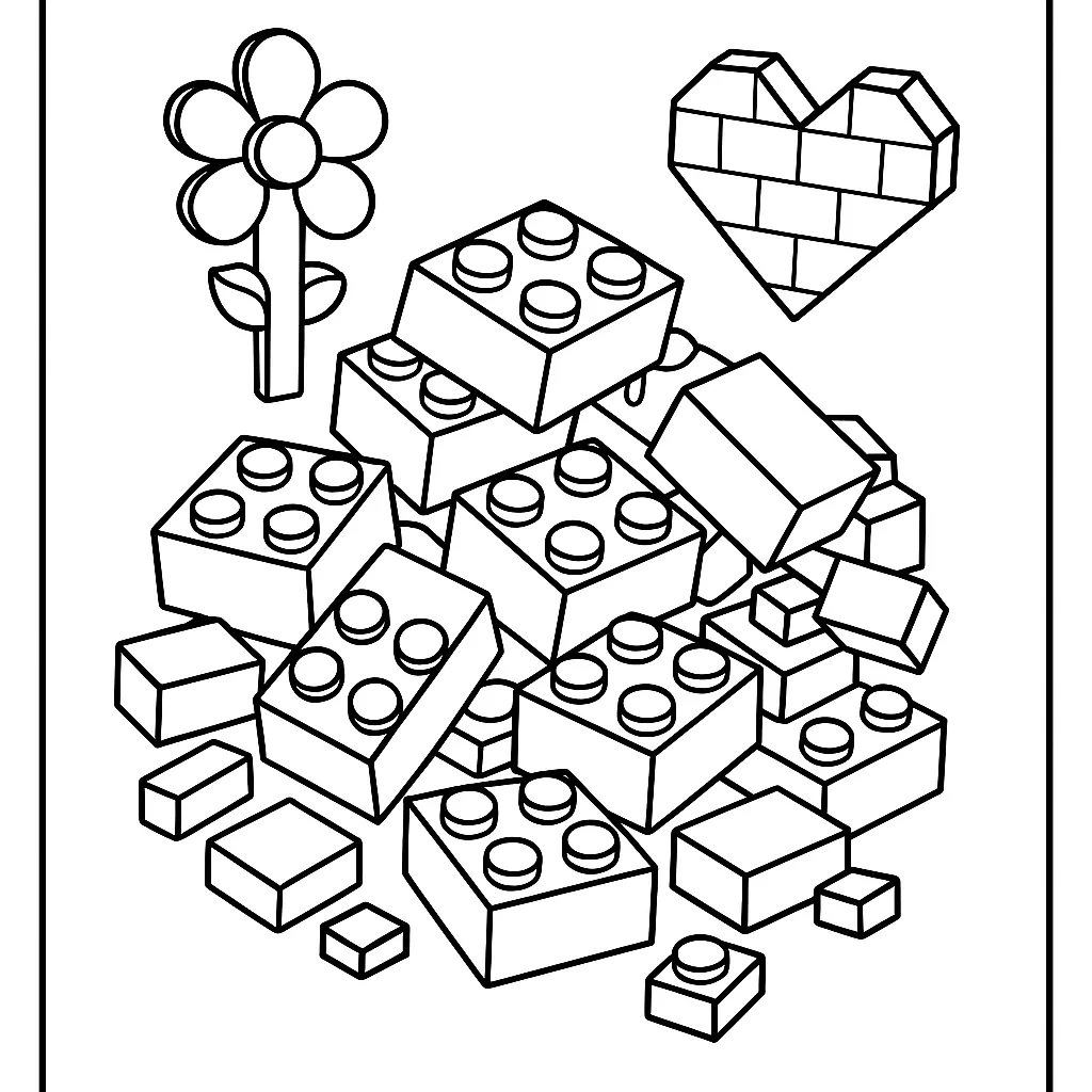 Coloriage Lego à imprimer : tas de briques de construction