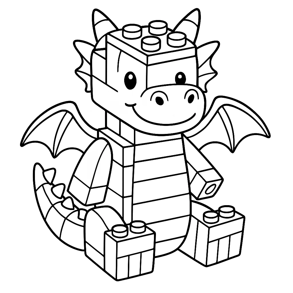 Coloriage Lego à imprimer : dragon en briques de construction