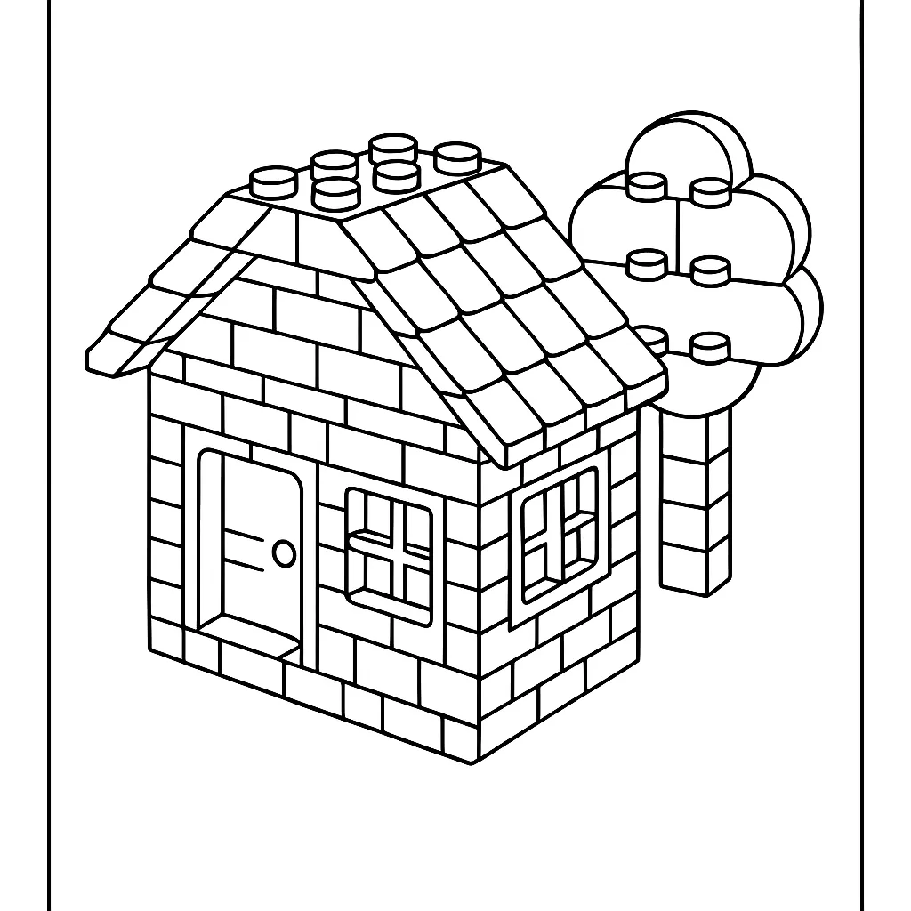 Coloriage Lego à imprimer : maison en briques