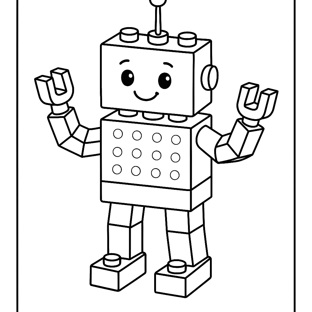Coloriage Lego à imprimer : robot en briques de construction