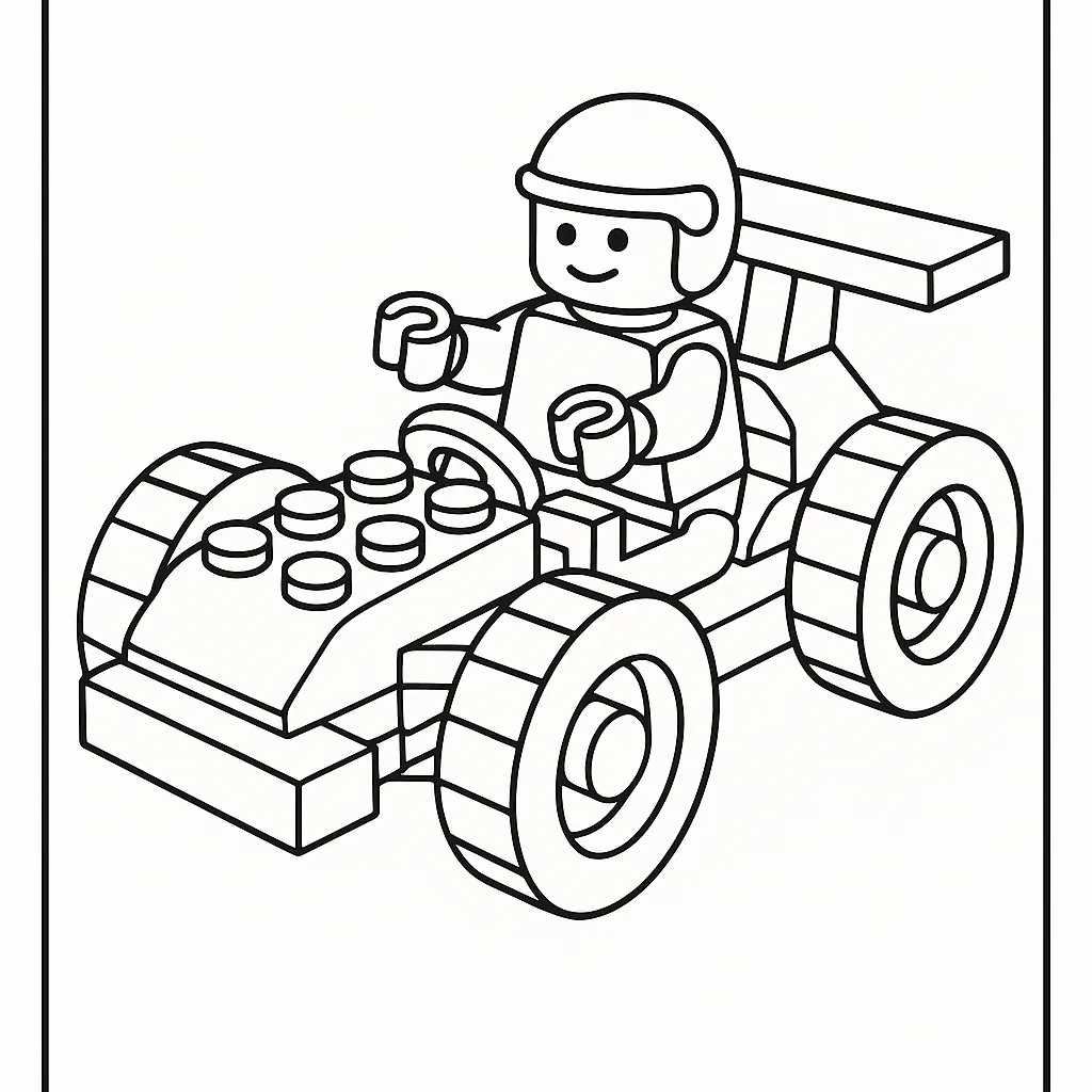 Coloriage Lego à imprimer : voiture de course en briques