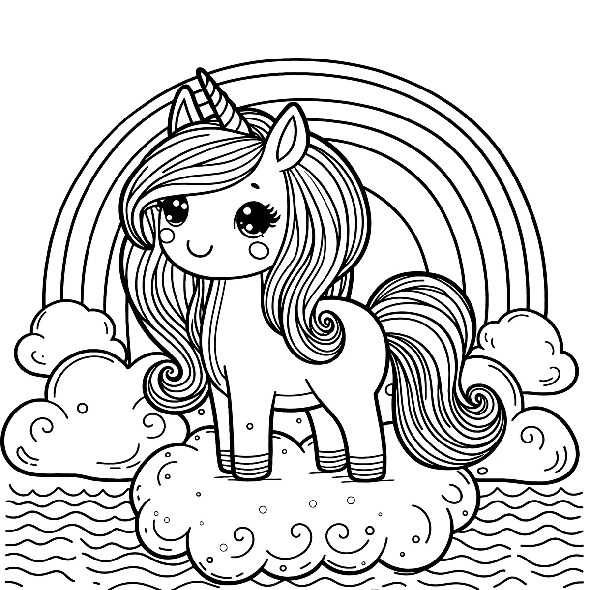 Coloriage de licorne sur un arc-en-ciel à imprimer (My Little Pony)