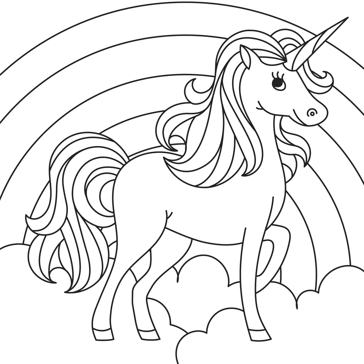 Coloriage de licorne majestueuse et arc-en-ciel à imprimer (My Little Pony)