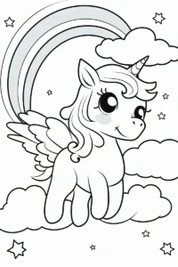 Coloriage de licorne ailée et arc-en-ciel à imprimer (My Little Pony)