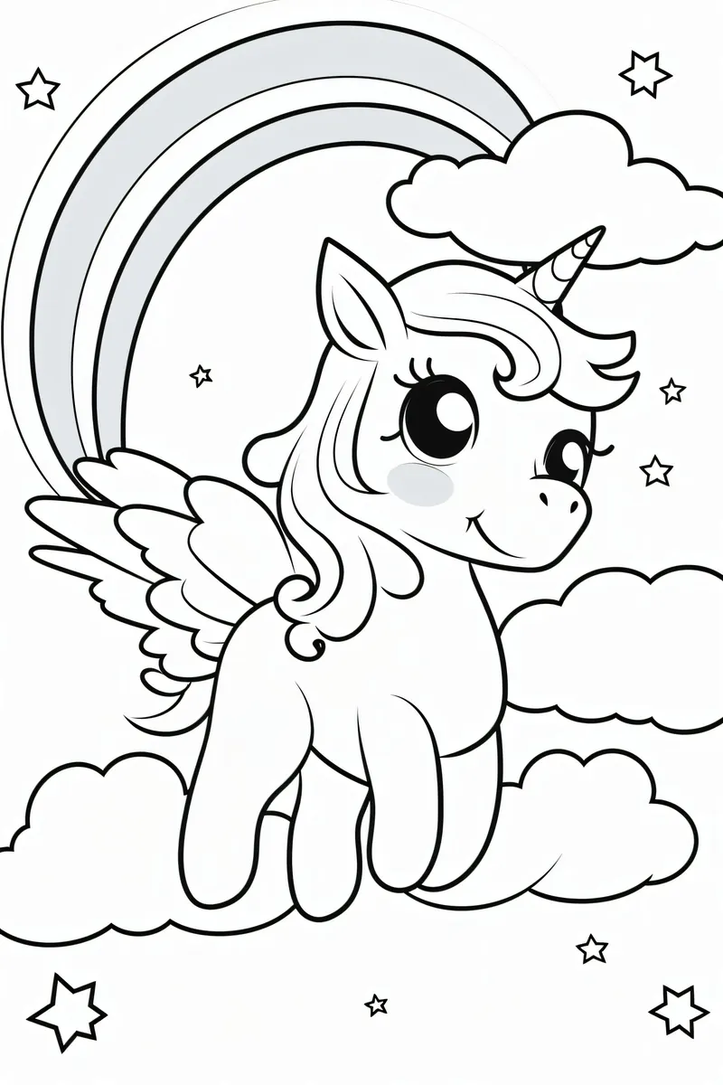 Coloriage de licorne ailée et arc-en-ciel à imprimer (My Little Pony)
