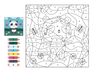 Coloriage magique d'un panda à imprimer (8 couleurs)