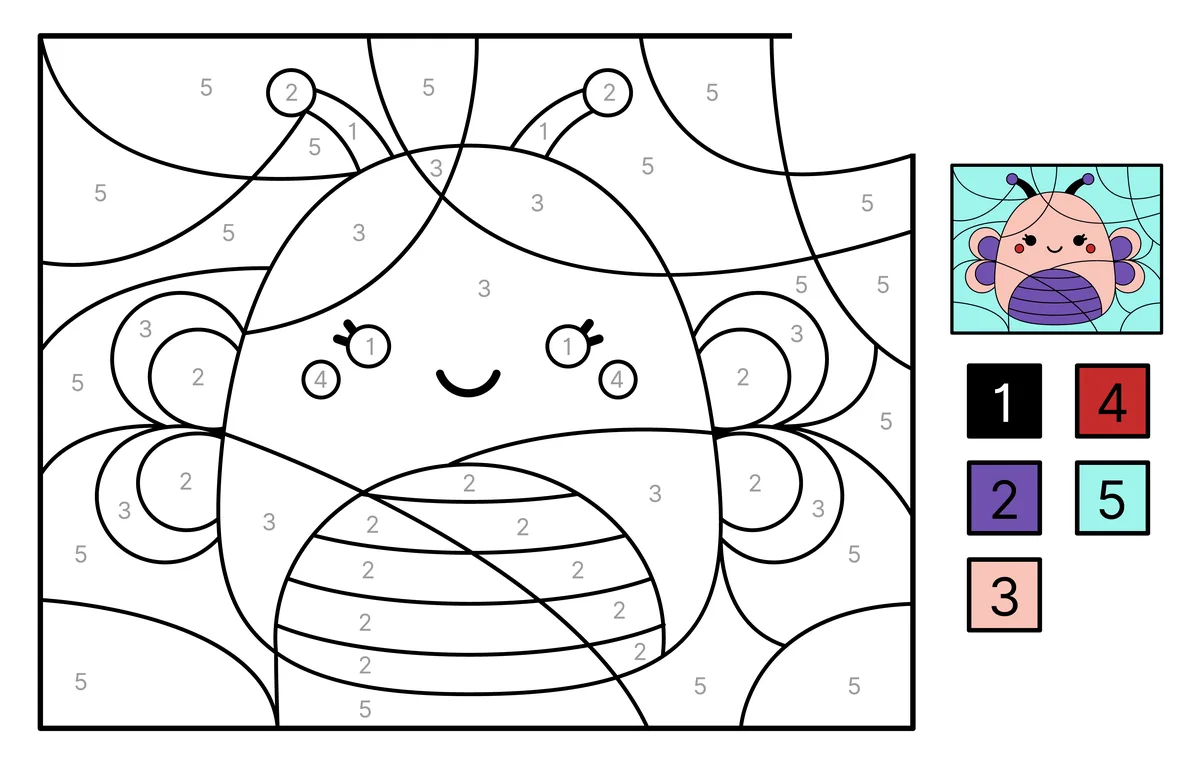 Coloriage magique d'un papillon à imprimer (5 couleurs)