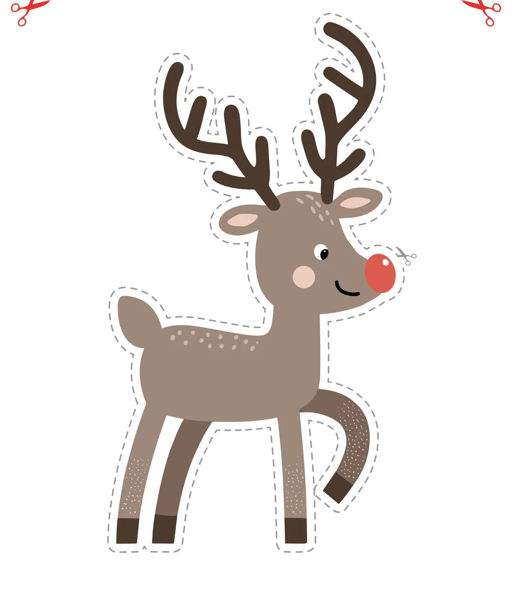 Fiche decoupage Noel le petit renne Rudolph motricite fine a imprimer maternelle