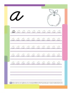 Fiche d'écriture cursive de la lettre ronde a à tracer en grande section à imprimer