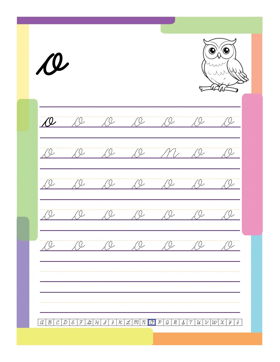 Fiche d'écriture cursive de la lettre ronde o à tracer en grande section à imprimer