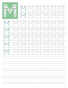 Fiche d'écriture de la lettre capitale M à tracer en maternelle à imprimer