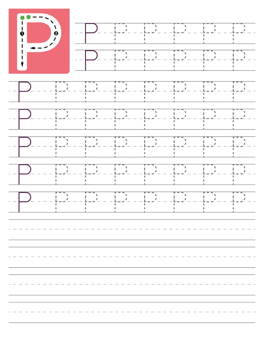 Fiche d'écriture de la lettre capitale P à tracer en maternelle à imprimer