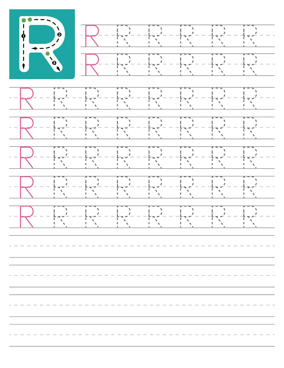 Fiche d'écriture de la lettre capitale R à tracer en maternelle à imprimer