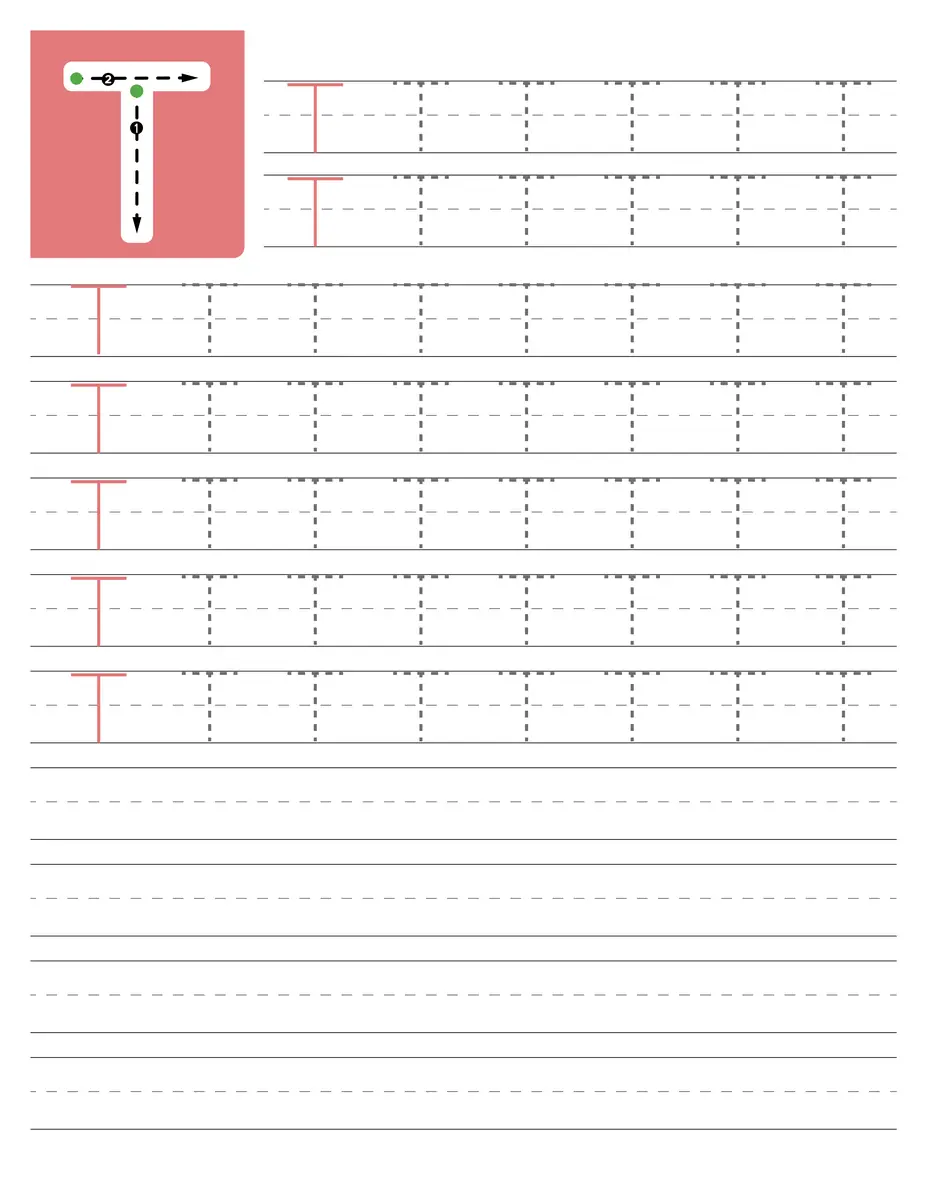 Fiche d'écriture de la lettre capitale T à tracer en maternelle à imprimer