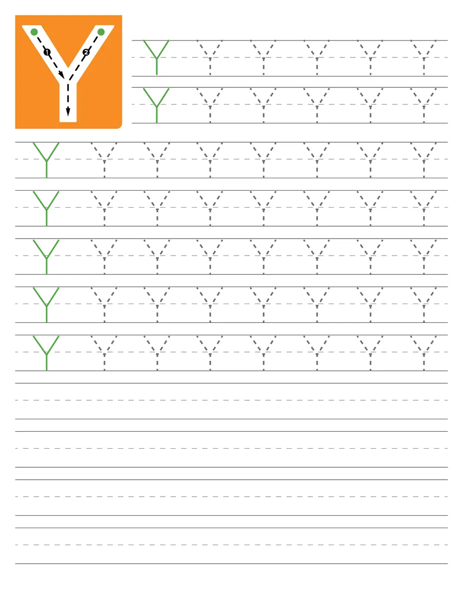 Fiche d'écriture de la lettre capitale Y à tracer en maternelle à imprimer