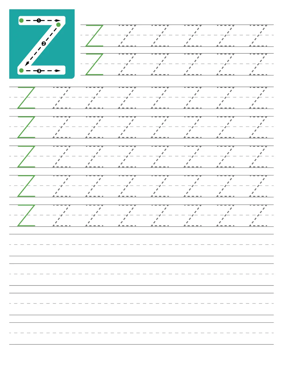 Fiche d'écriture de la lettre capitale Z à tracer en maternelle à imprimer