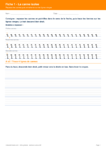 Aperçu fiche 1 - canne isolée écriture cursive GS