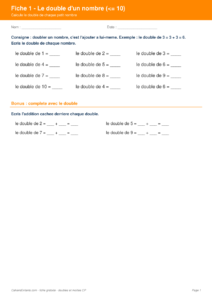 Doubles et moitiés CP : exercices à imprimer