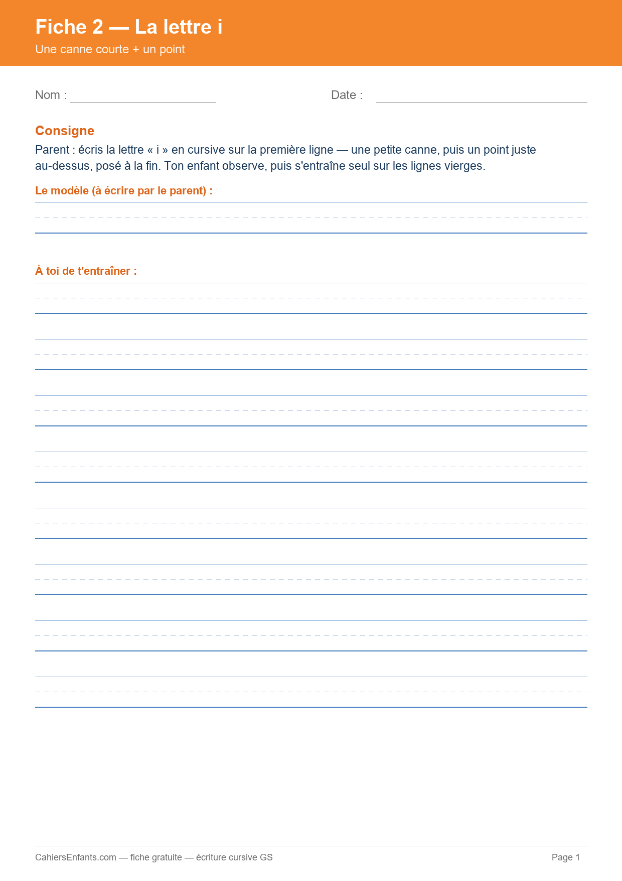 Aperçu fiche 2 - lettre i cursive GS