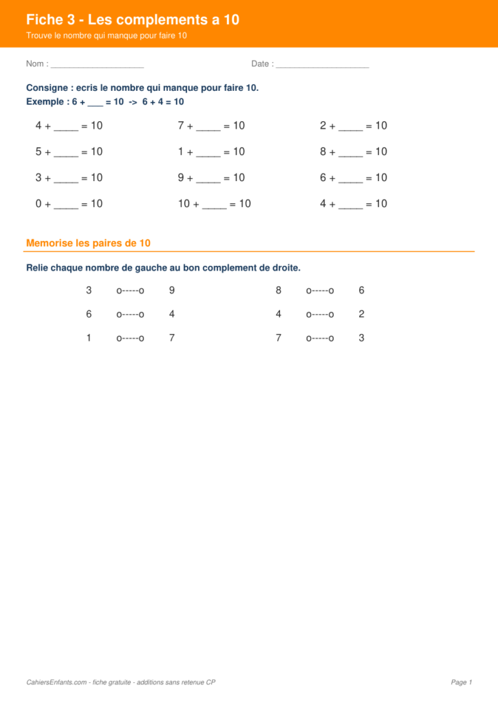 Aperçu fiche 3 - compléments à 10 CP