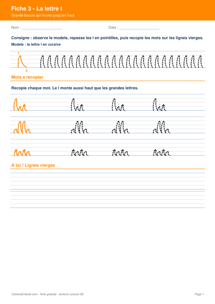 Aperçu fiche 3 - lettre l cursive GS