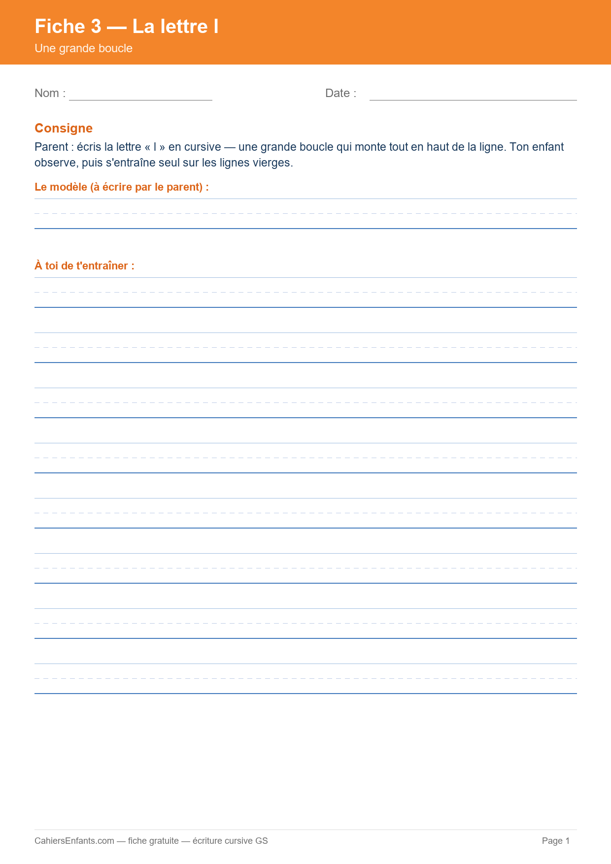 Aperçu fiche 3 - lettre l cursive GS