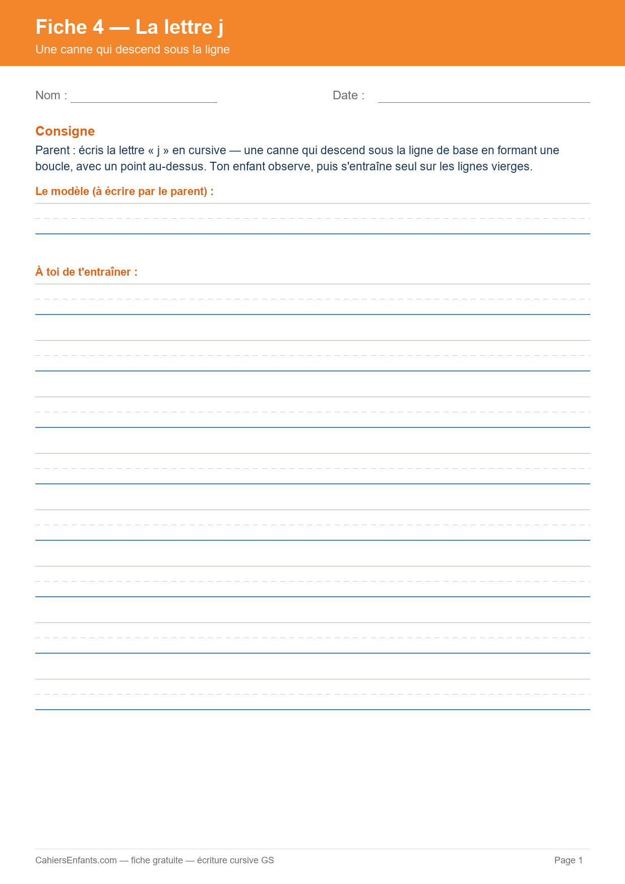 Aperçu fiche 4 - lettre j cursive GS